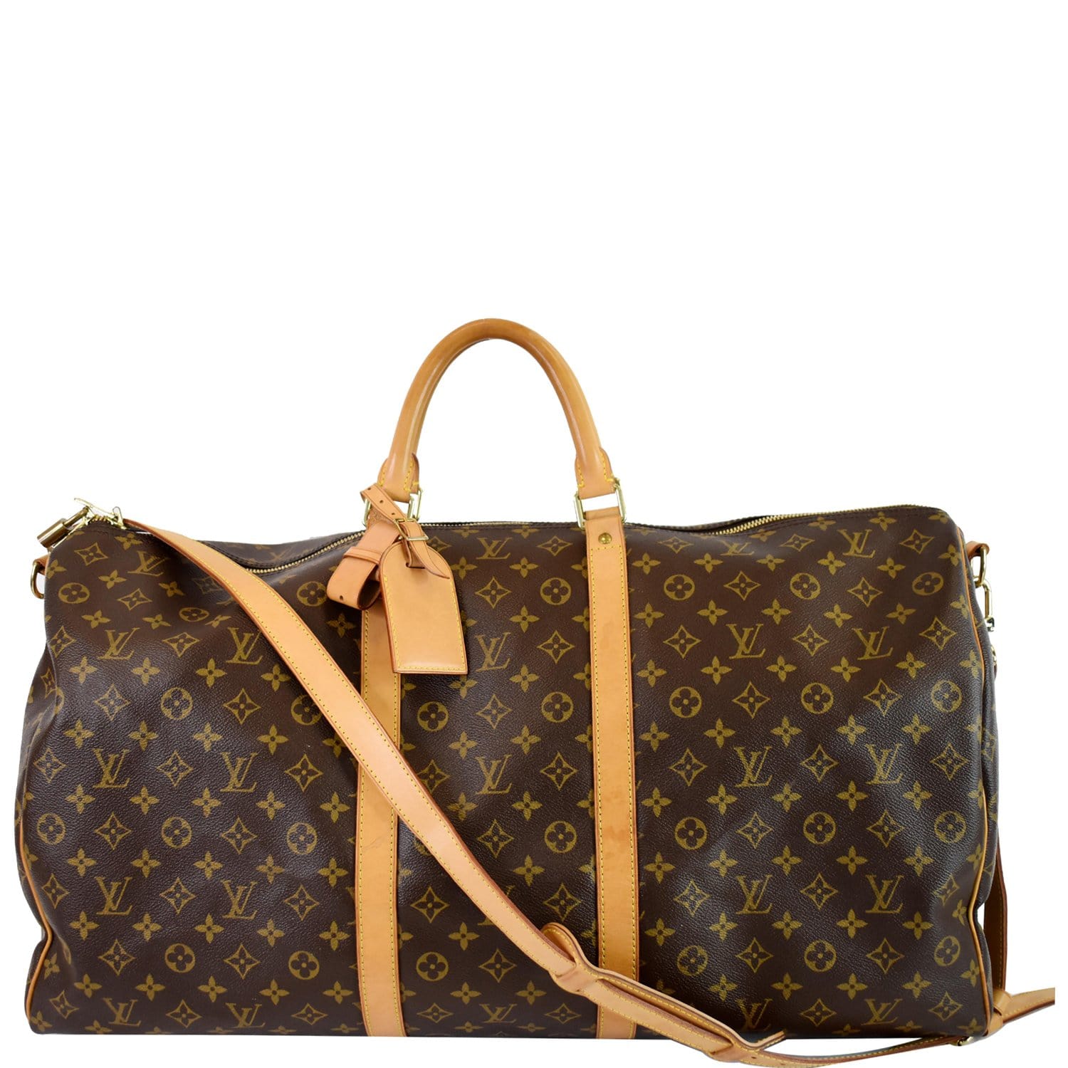 Louis Vuitton Brown Monogram Keepall Bandouliere 60 Leather Cloth
