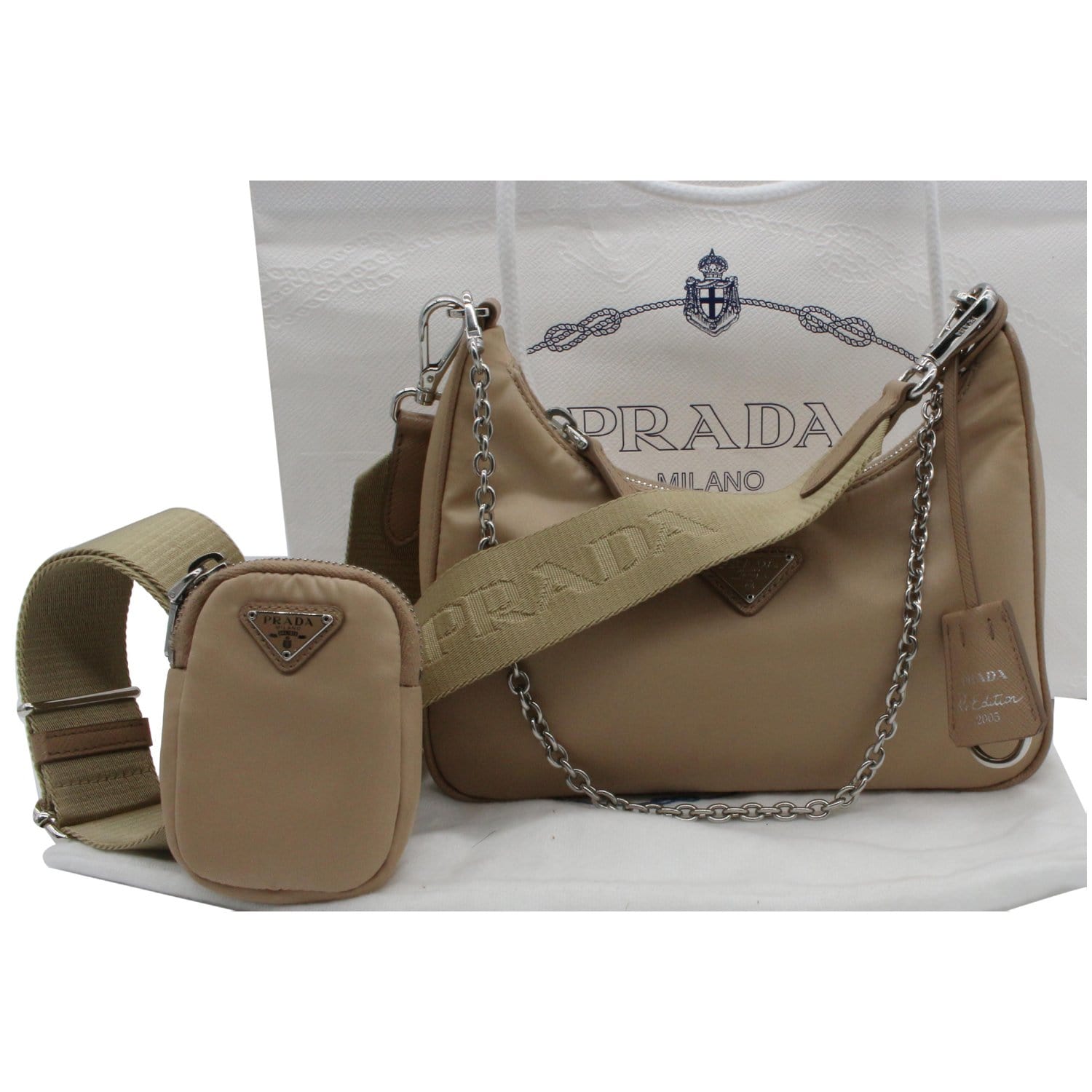 Prada Nylon Cross Body Bag Nude Prada Re-Edition 2005 Nylon Bag