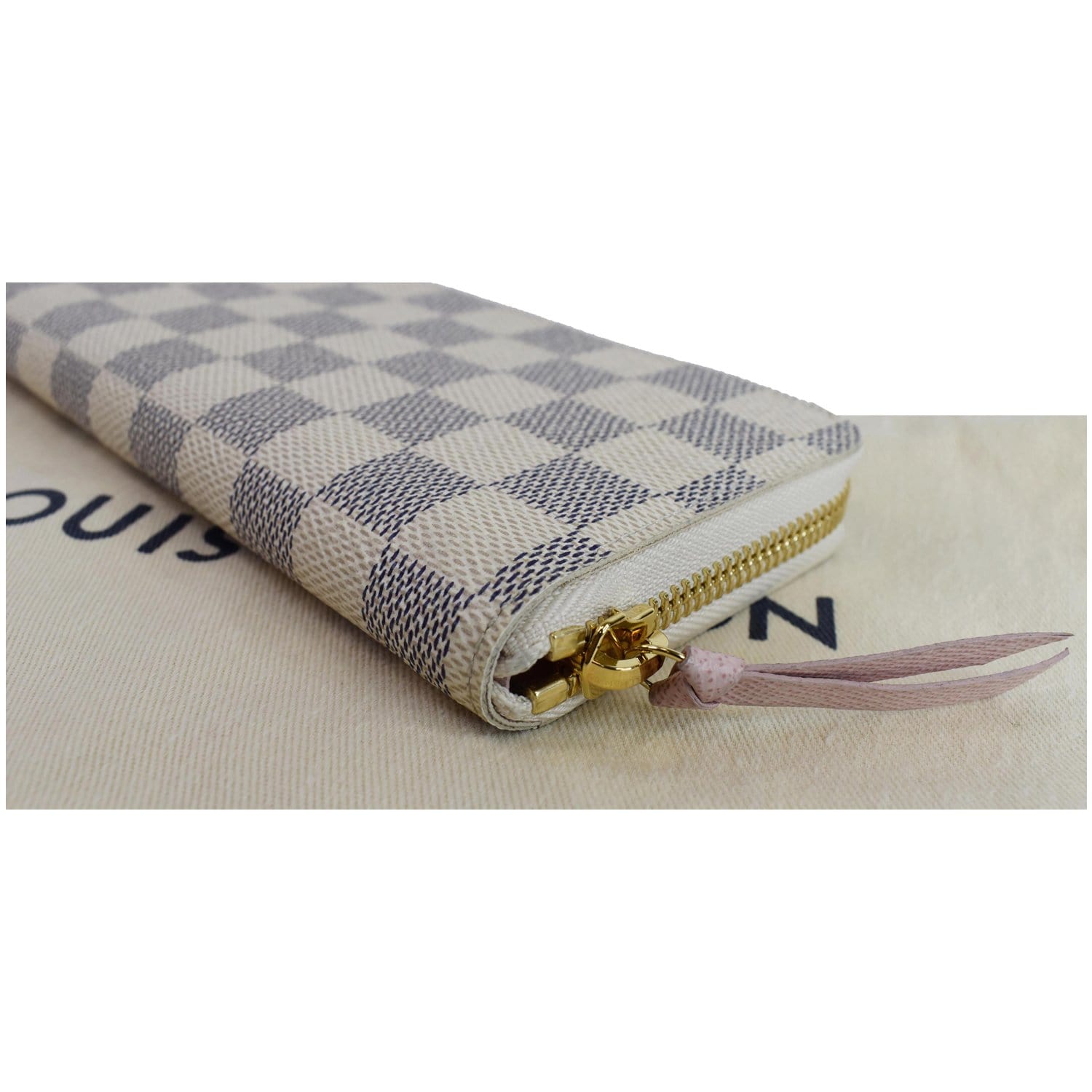 Louis Vuitton Womens Damier Azur Clemence Leather Zippy Long