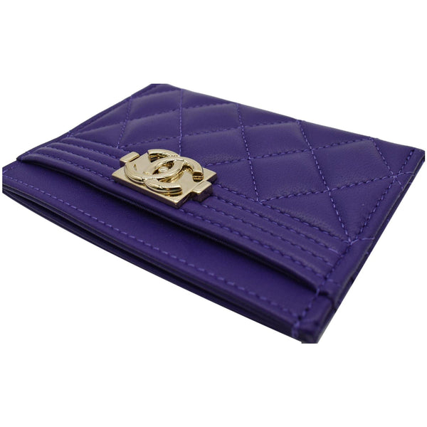 CHANEL Boy Leather Card Holder Purple