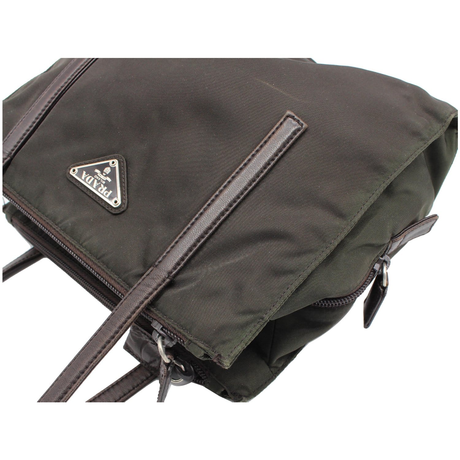 Prada Chain Tote Dark Green Nylon Shoulder Bag 