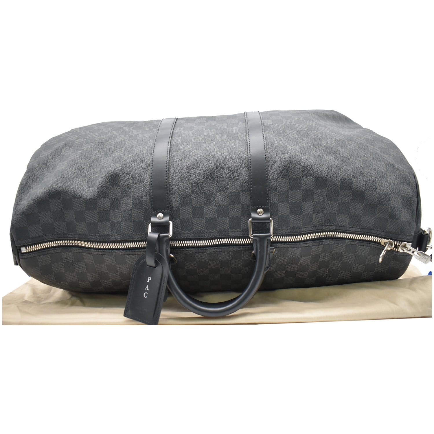 LOUIS VUITTON Damier Graphite Keepall Bandouliere 55 ❤ liked on Polyvore  featuring bags, checkered bag, du…