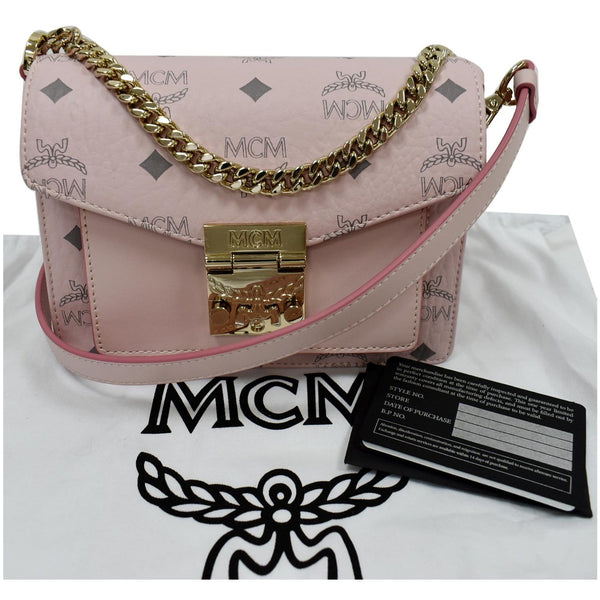 MCM Mini Patricia Visetos Leather Crossbody Bag Powder Pink