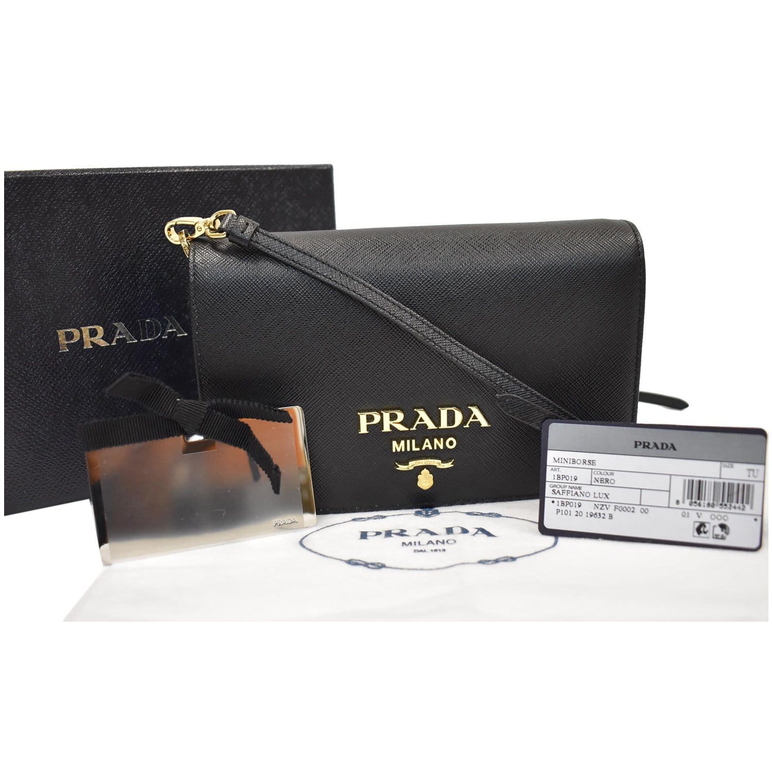 Prada Pattina Flap Shoulder Bag Saffiano Leather Small White 1319881