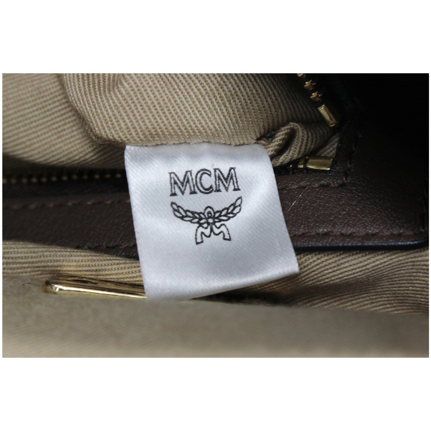 MCM Visetos Essential Leather Boston Bag Taupe