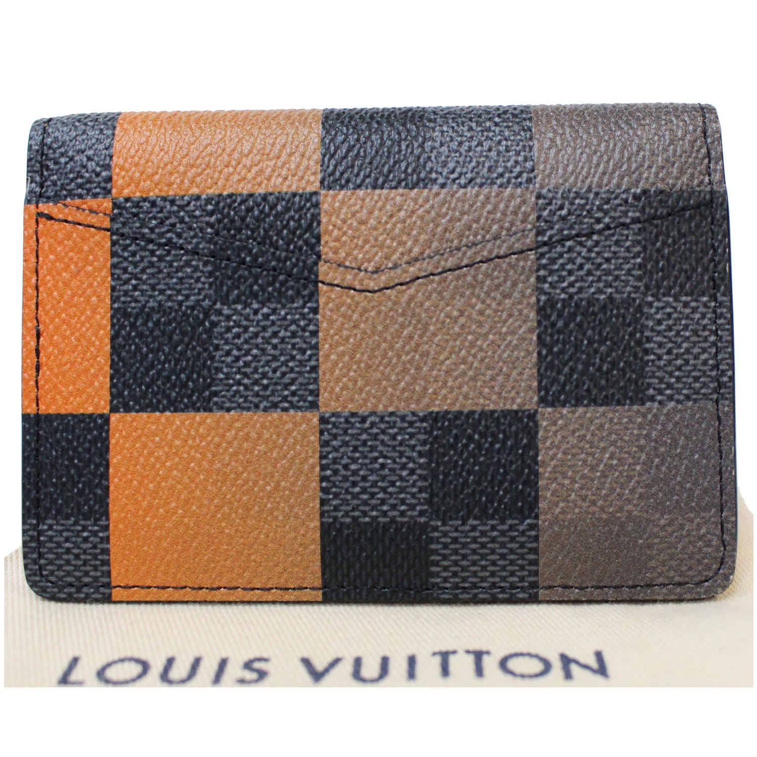 Auth LOUIS VUITTON Damier Geant Black Canvas Brown Leather Bifold Wallet  #9583