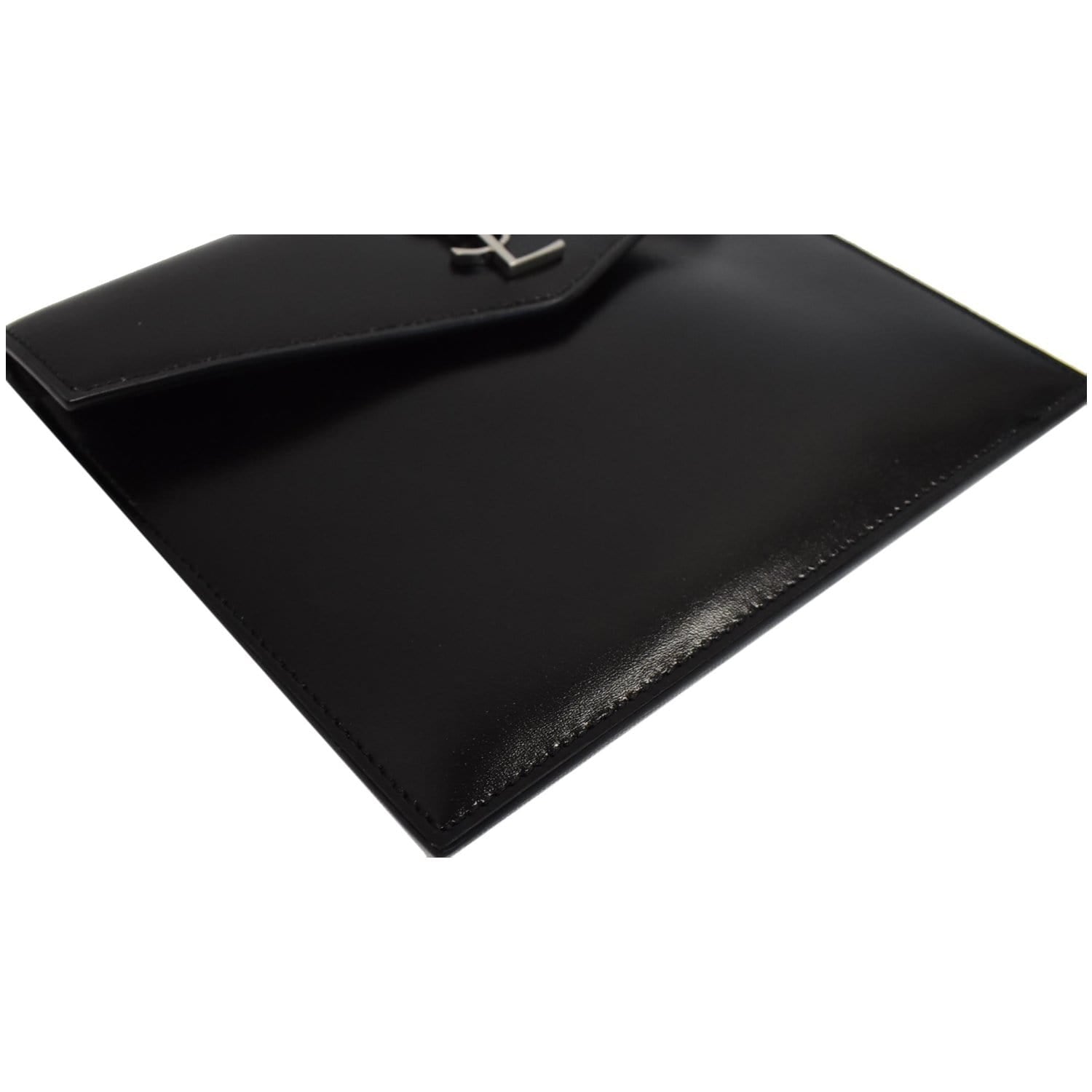 Saint Laurent Uptown Calfskin Leather Envelope Clutch - Black Noir