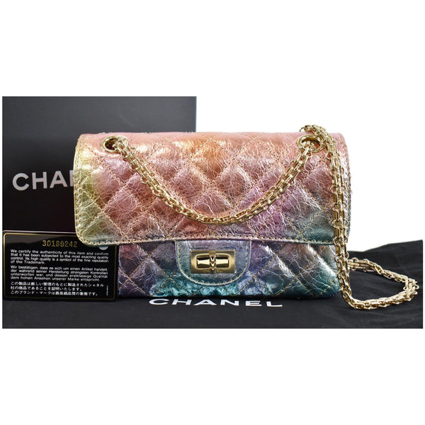 CHANEL Mini Reissue 2.55 Flap Rainbow Metallic Quilted Shoulder Bag Multicolor