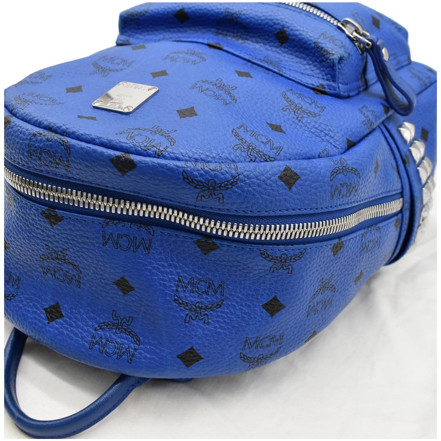 MCM Visetos Studded Colorblock Mini Stark Brock Backpack Blue 702896