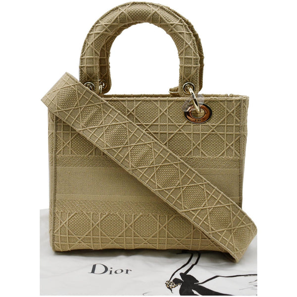 CHRISTIAN DIOR Medium Lady D-Lite Embroidered Canvas Shoulder Bag Beige