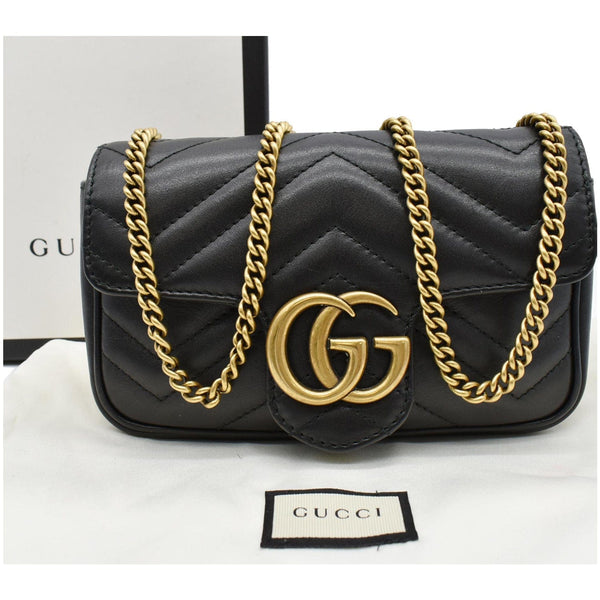 GUCCI GG Marmont Matelasse Leather Super Mini Crossbody Bag Black