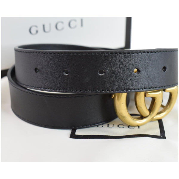 GUCCI Double G Buckle Leather Belt Black 414516