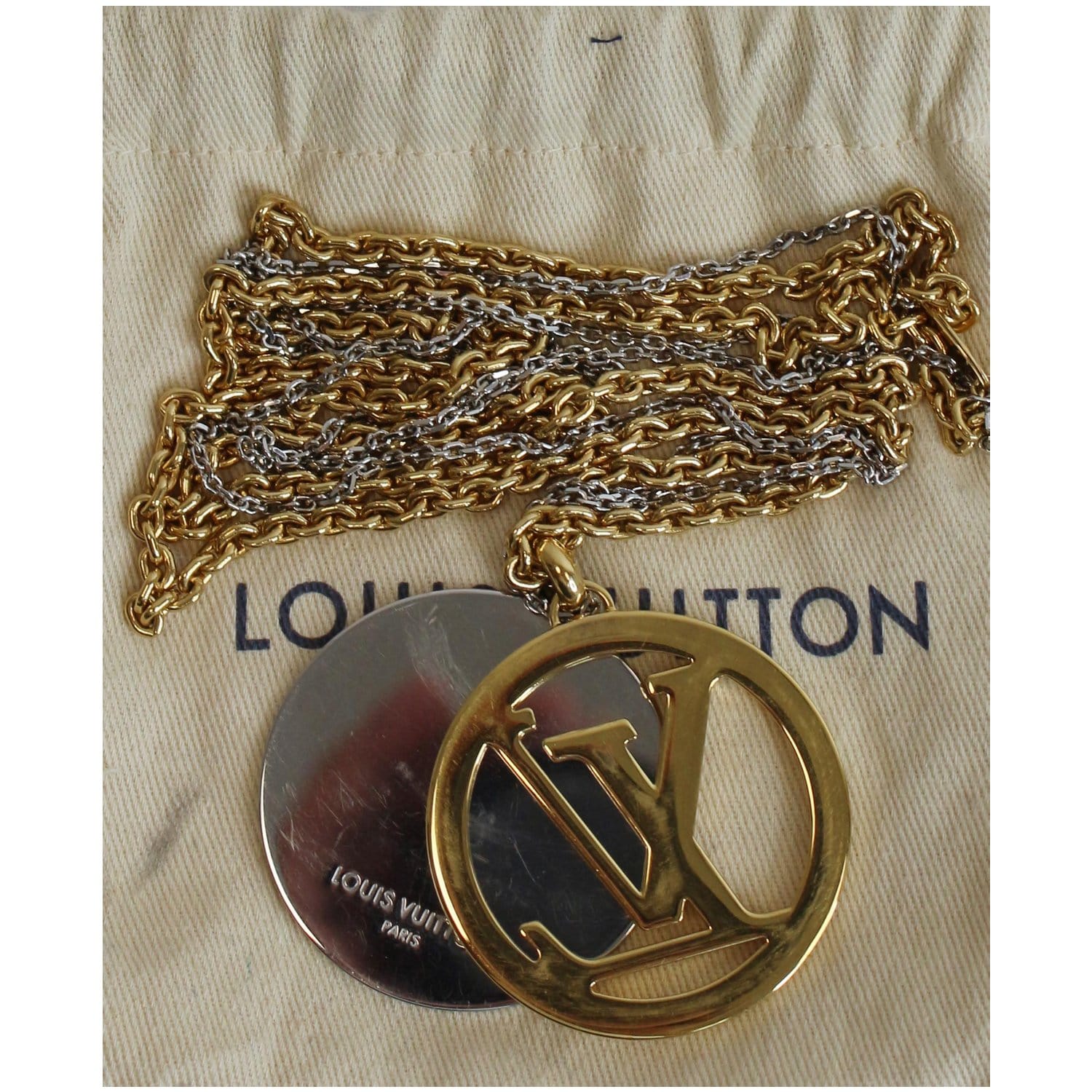 Louis Vuitton Louise Two Tone Metal Long Necklace at 1stDibs