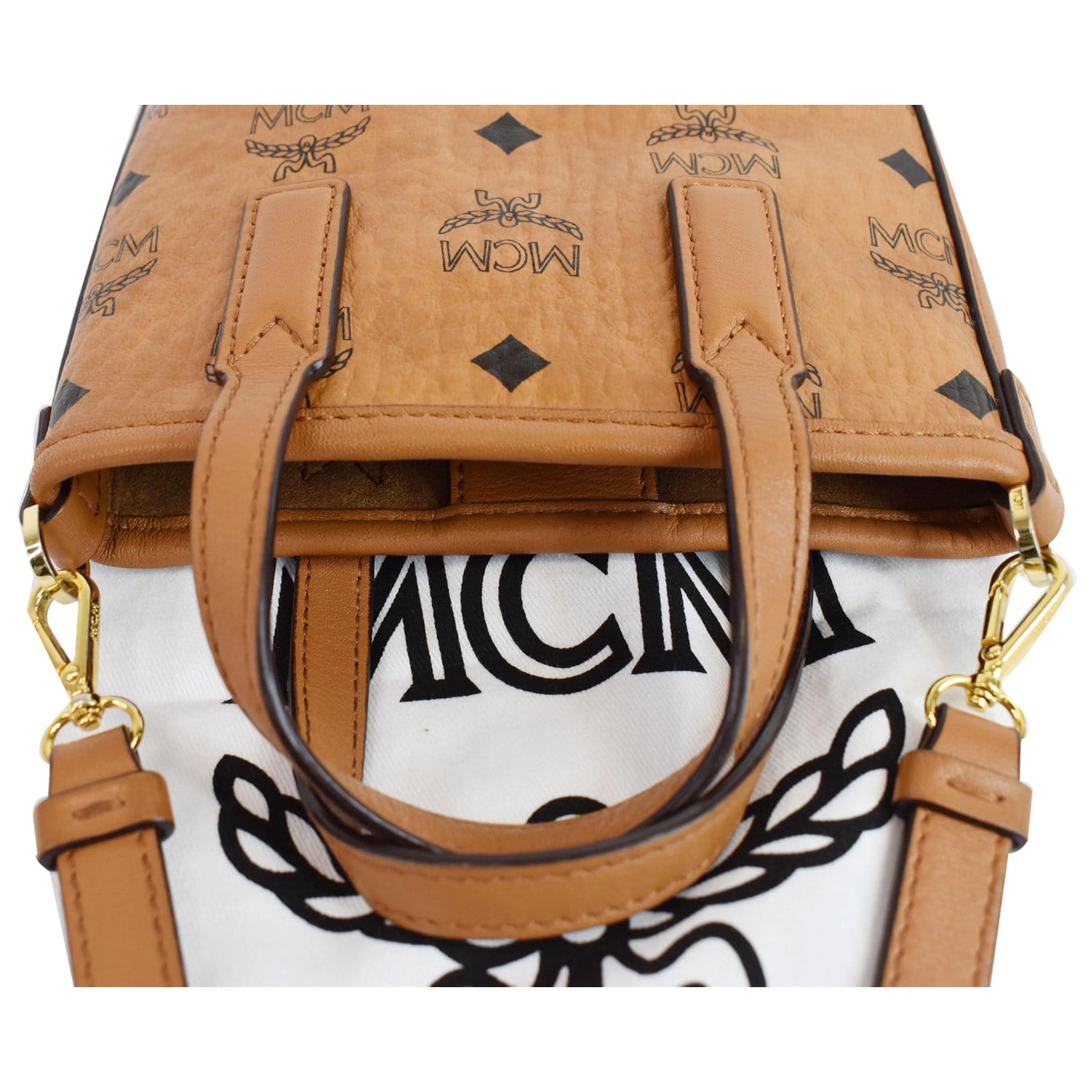 MCM Cognac Monogram Visetos Logo Mini Drawstring Bucket CrossbodyBag  Leather ref.484799 - Joli Closet