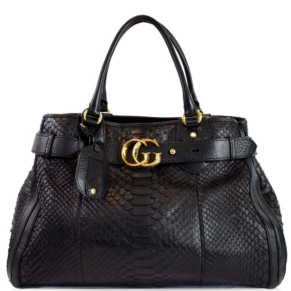 GUCCI Large GG Running Python Tote Bag Black 247179