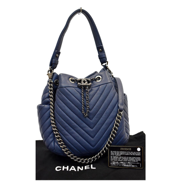 Chanel Chevron Small CC Bucket Deerskin Drawstring Bag - Blue Color | DDH