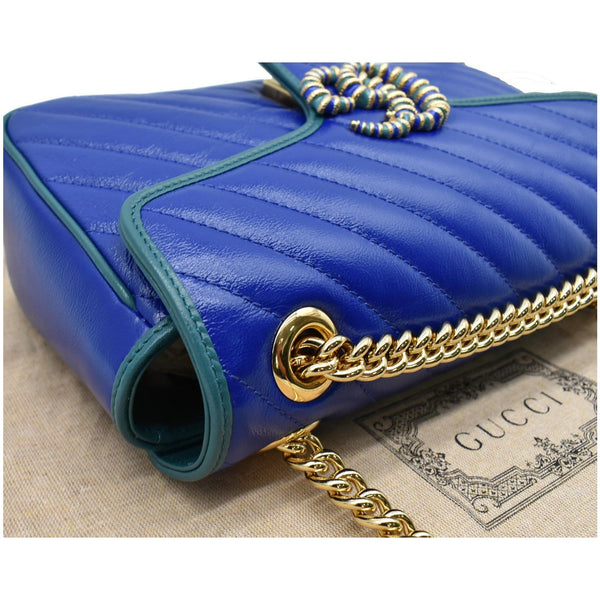 GUCCI GG Marmont Matelasse Leather Crossbody Bag Blue 443497