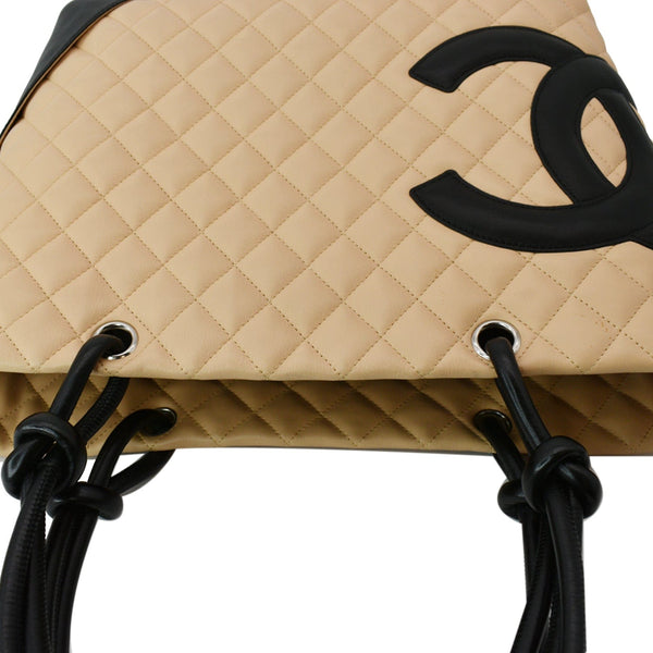 CHANEL Cambon Ligne Large Quilted Leather Tote Bag Beige