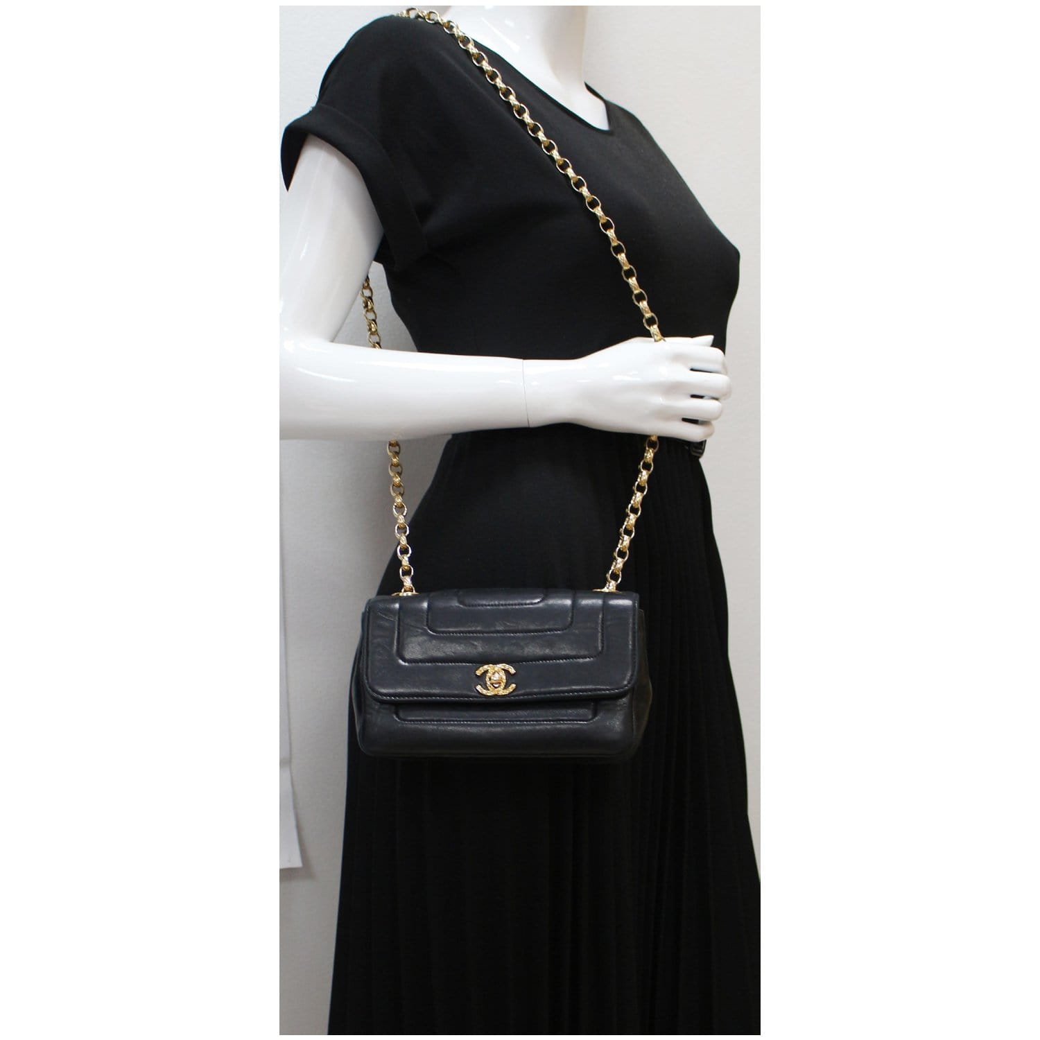 Chanel Vintage mini full flap bag black lambskin