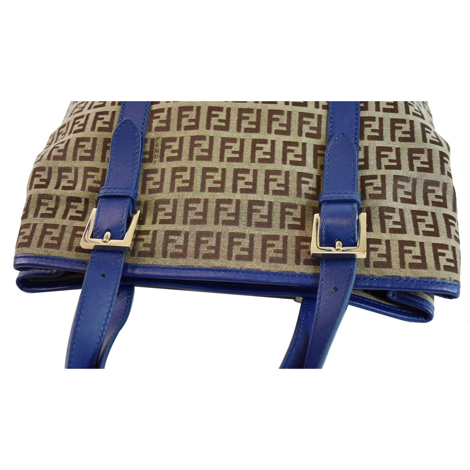 Authentic FENDI Zucchino Shoulder Hand Bag Purse Canvas Leather Navy Blue  6716F