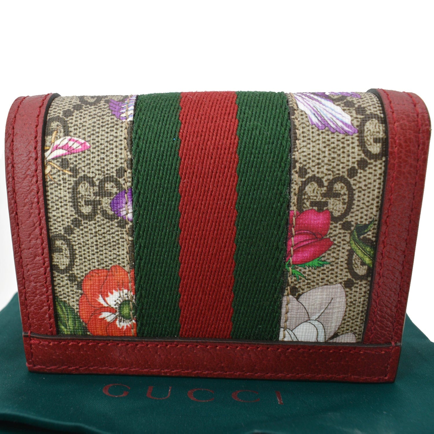 NEW Gucci GG Ophidia Red Supreme Coated Canvas Floral Bifold Wallet 523155