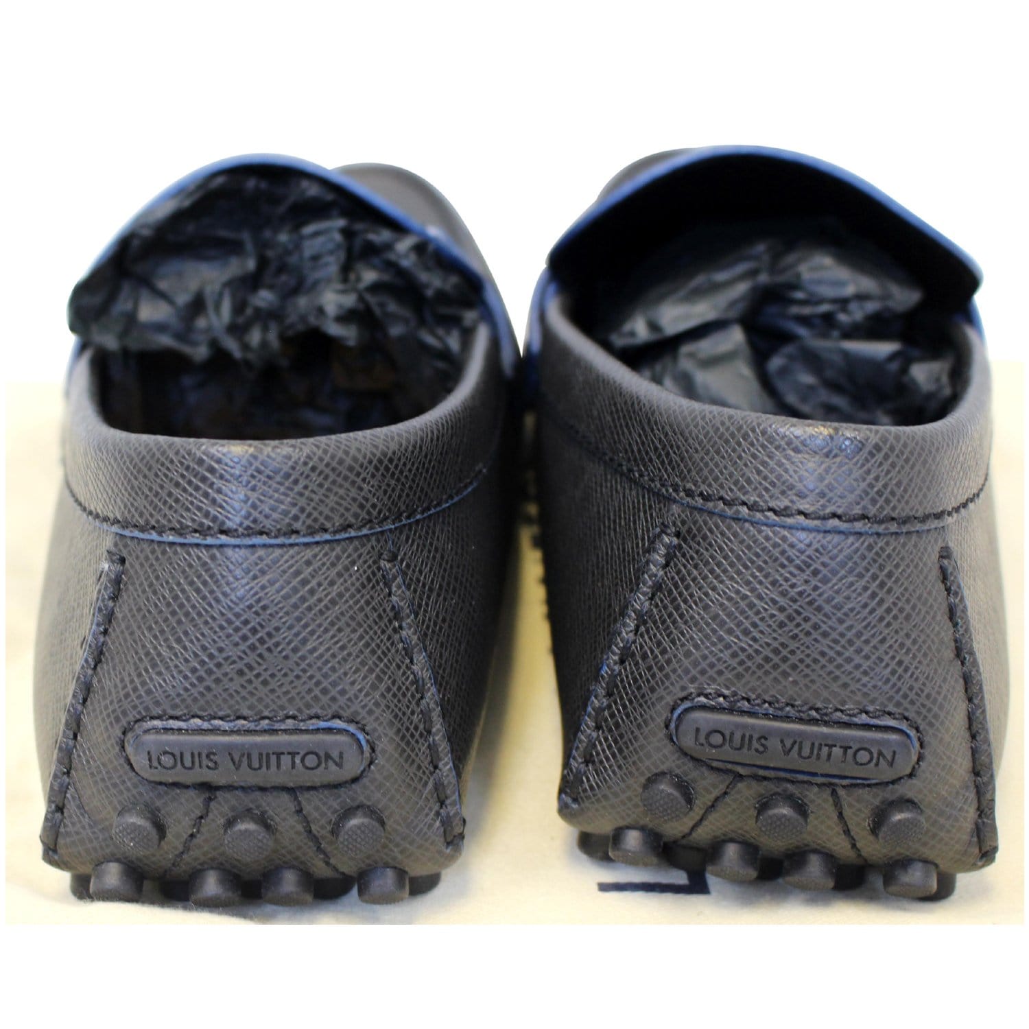 Louis Vuitton Grey Leather Hockenheim Logo Detail Slip On Loafers