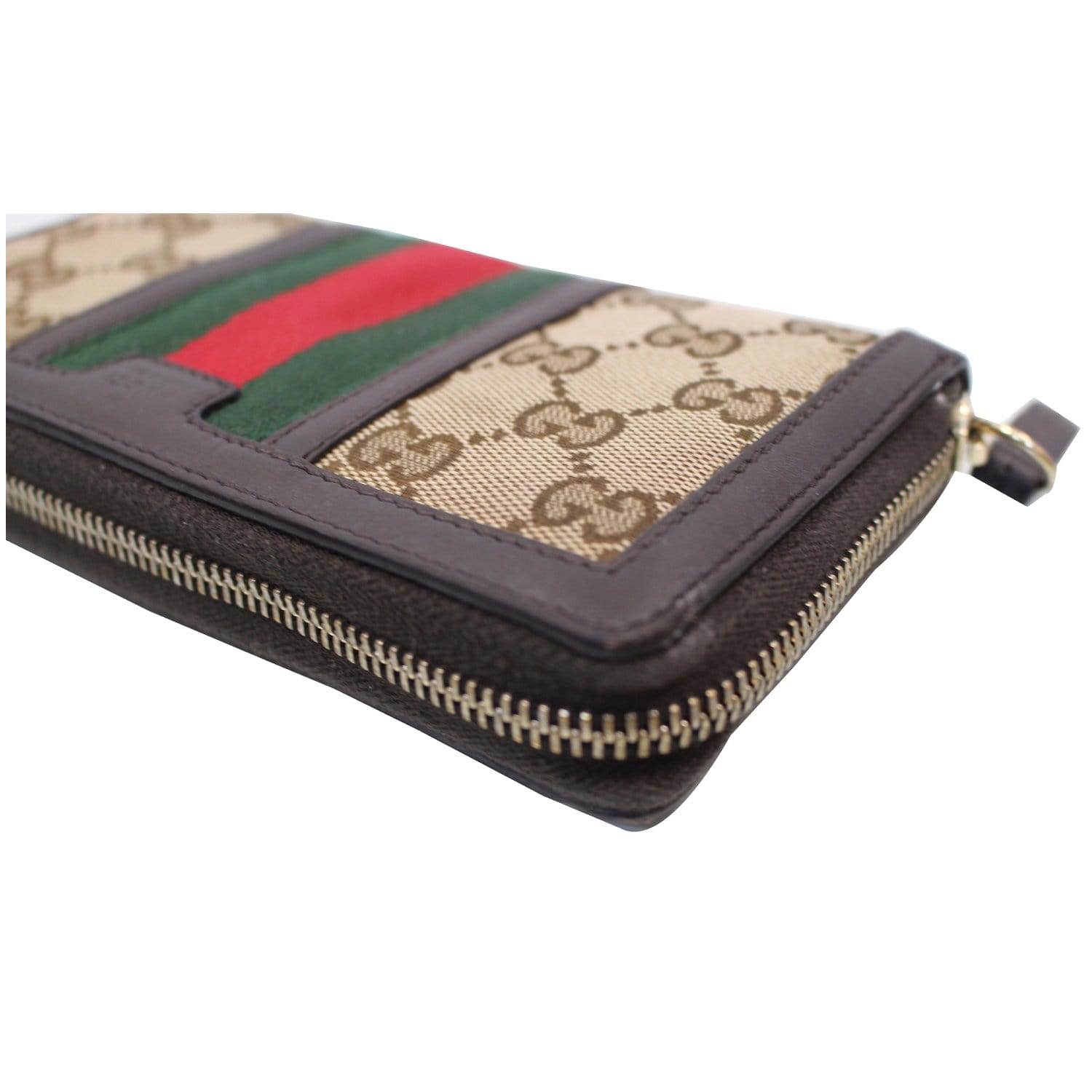 GUCCI Vintage Web GG Canvas Zip Around Wallet Beige