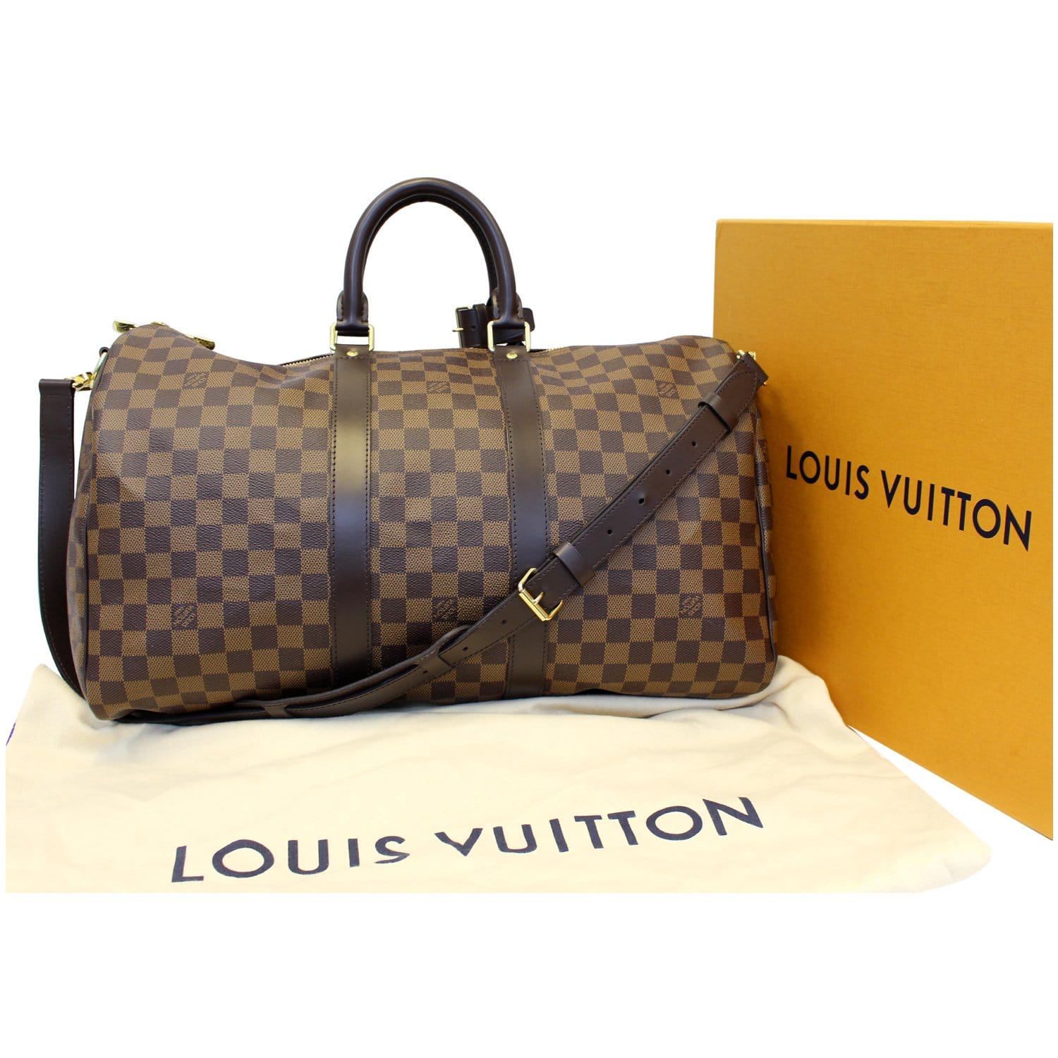 Louis Vuitton Keepall Bandouliere Damier Ebene 45 Brown - US