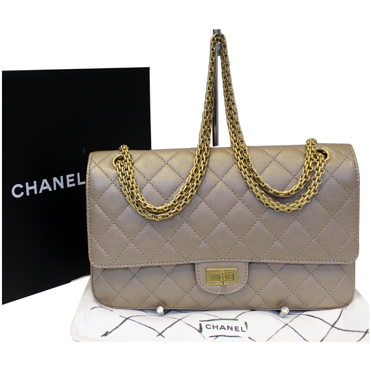 Chanel Beige Quilted Caviar Nubuck Leather Reissue 255 Classic 226 Fl