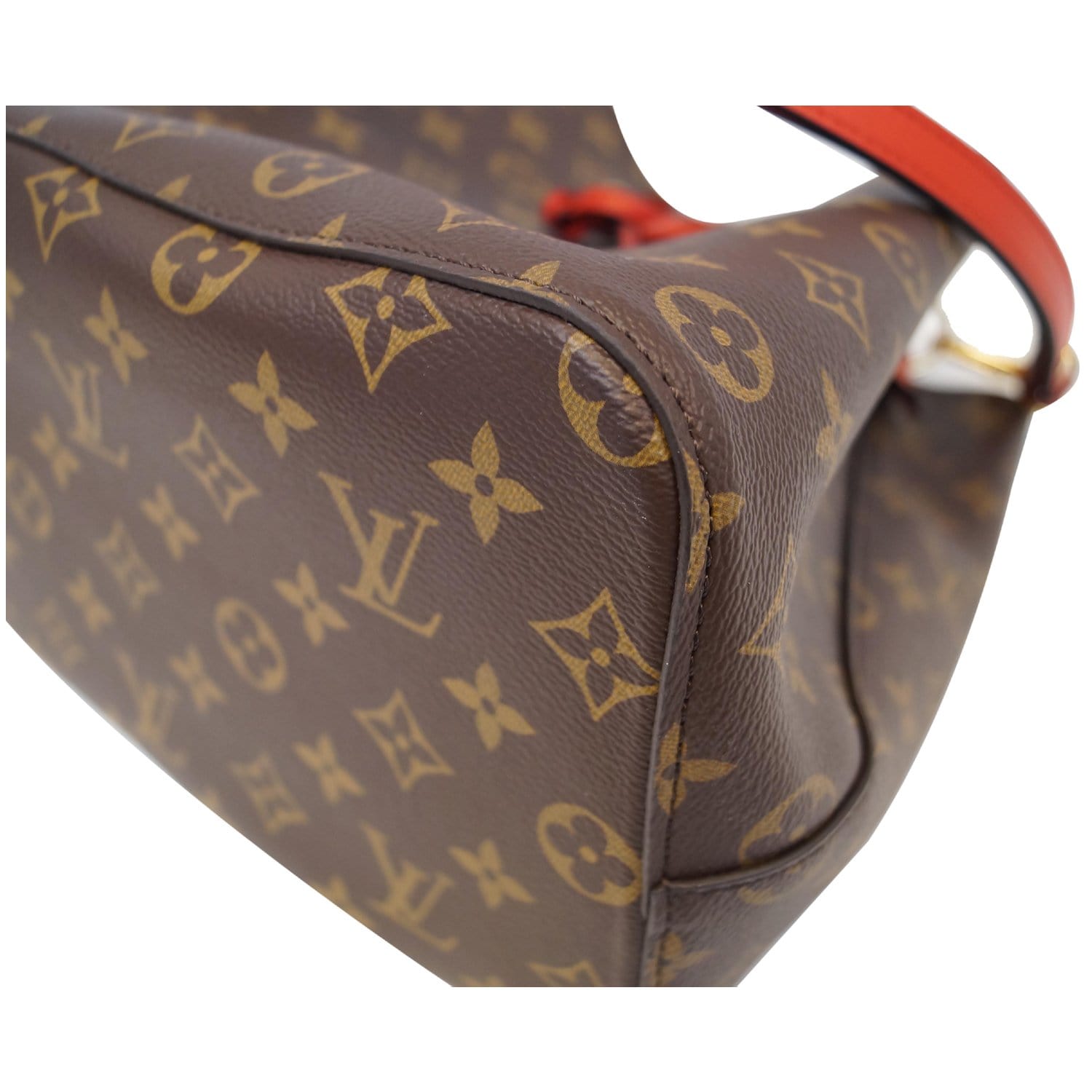 Louis Vuitton LV NeoNoe Handbag MM Brown Monogram Canvas. Red/Poppy/Coquelicot