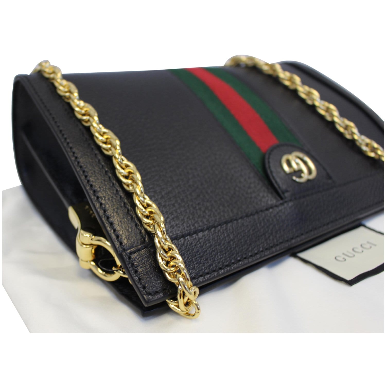 Authentic Gucci calfskin GG web small Ophidia chain shoulder bag