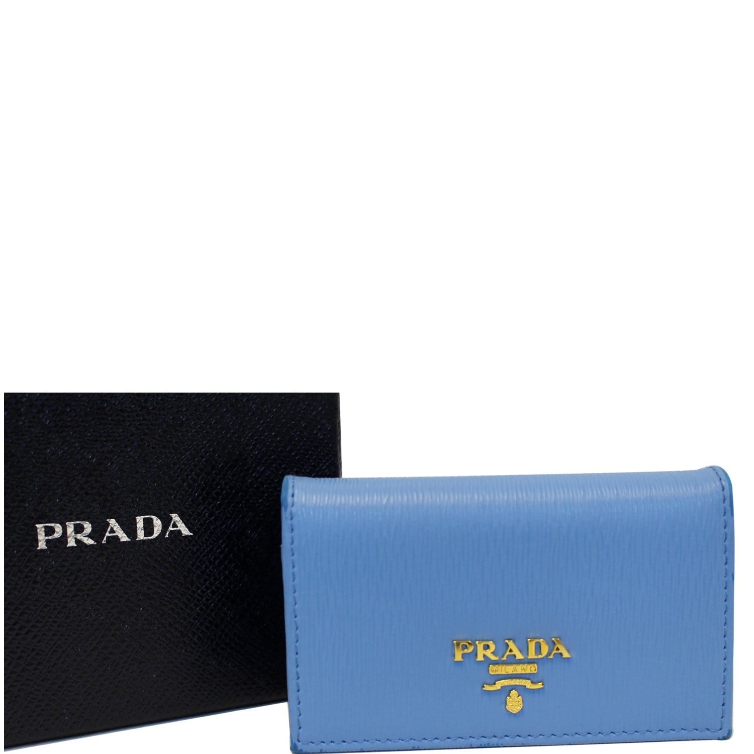 Light blue saffiano leather tri-fold wallet