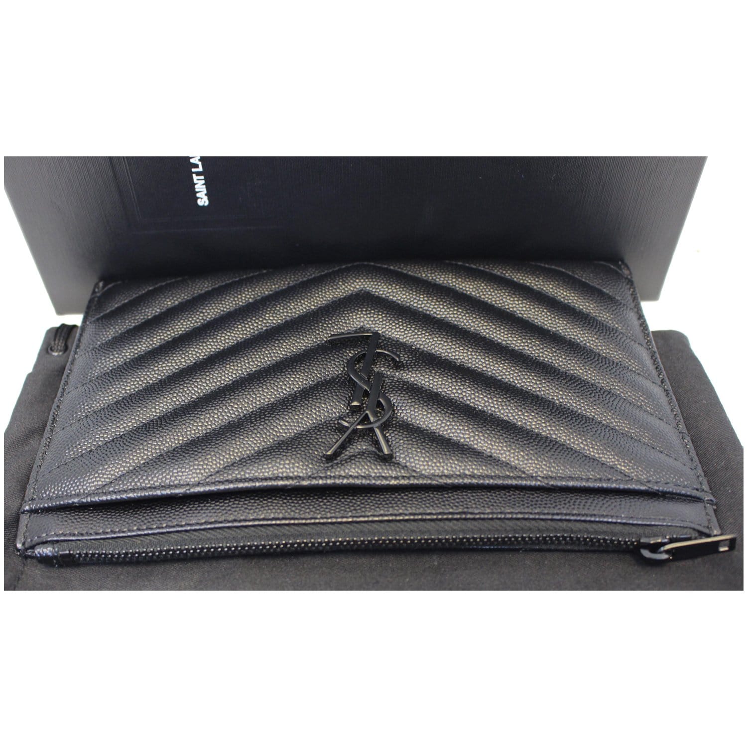 YSL Monogram Bill Pouch in Grain de Poudre Embossed Leather