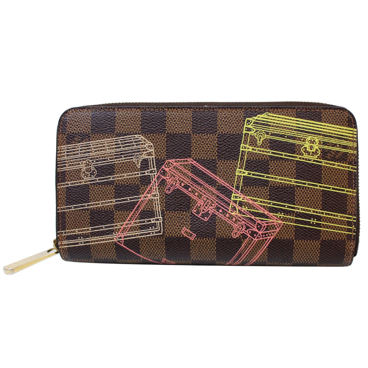 Louis Vuitton Zippy Wallet. Classic Lv Checkerboard Design, Gold