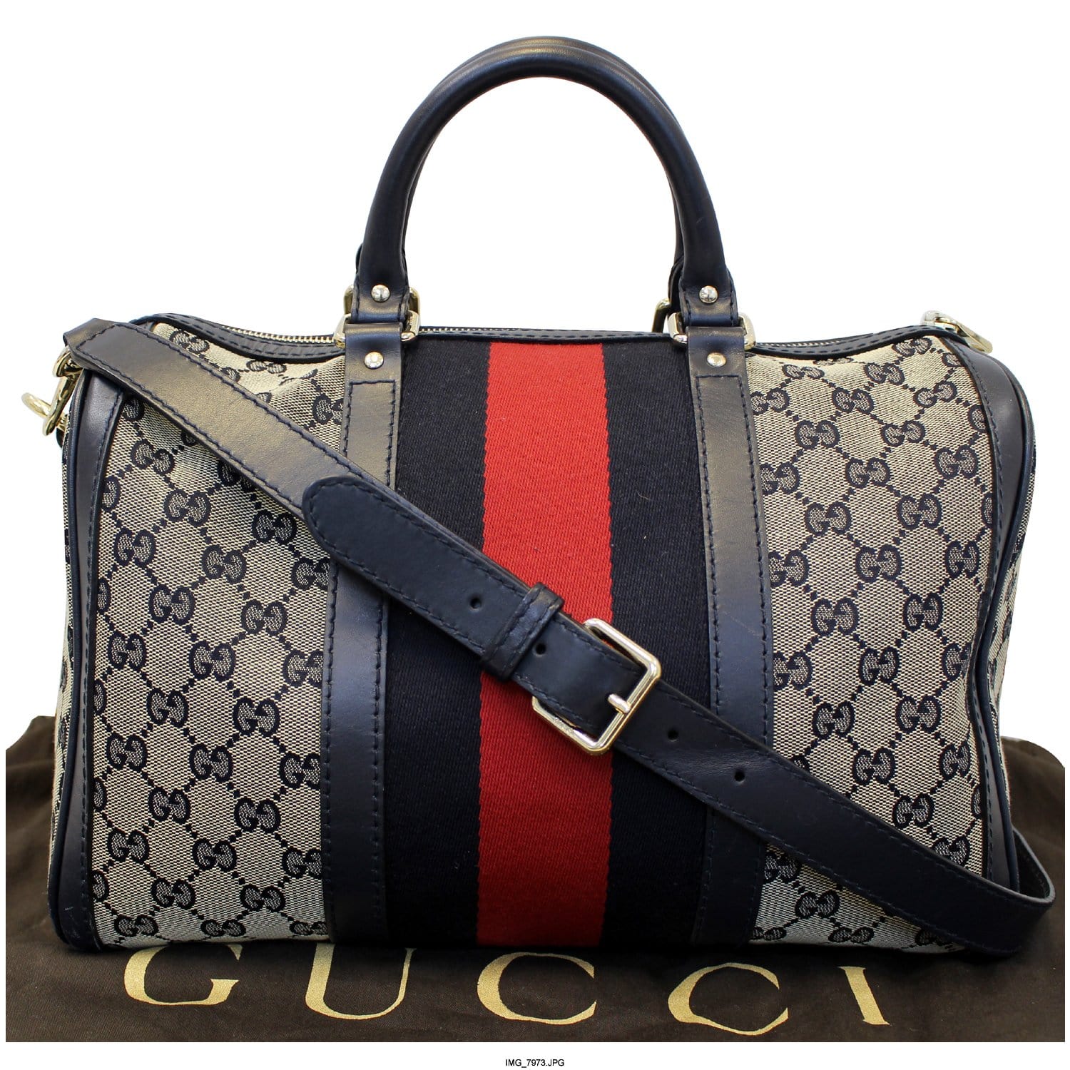 Gucci Leather Web Boston Bag 312044 Brown Pony-style calfskin ref.1025335 -  Joli Closet
