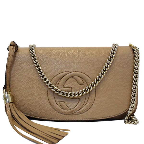 GUCCI GG Soho Tassel Chain Leather Crossbody Bag Beige 336752