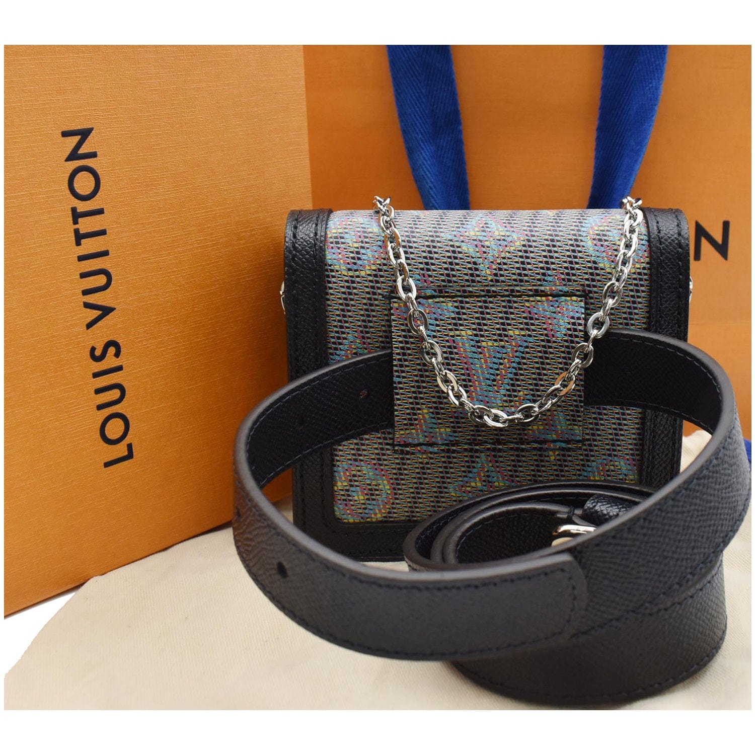 Louis+Vuitton+Dauphine+Shoulder+Bag+Mini+Blue+Leather+Monogram+LV+