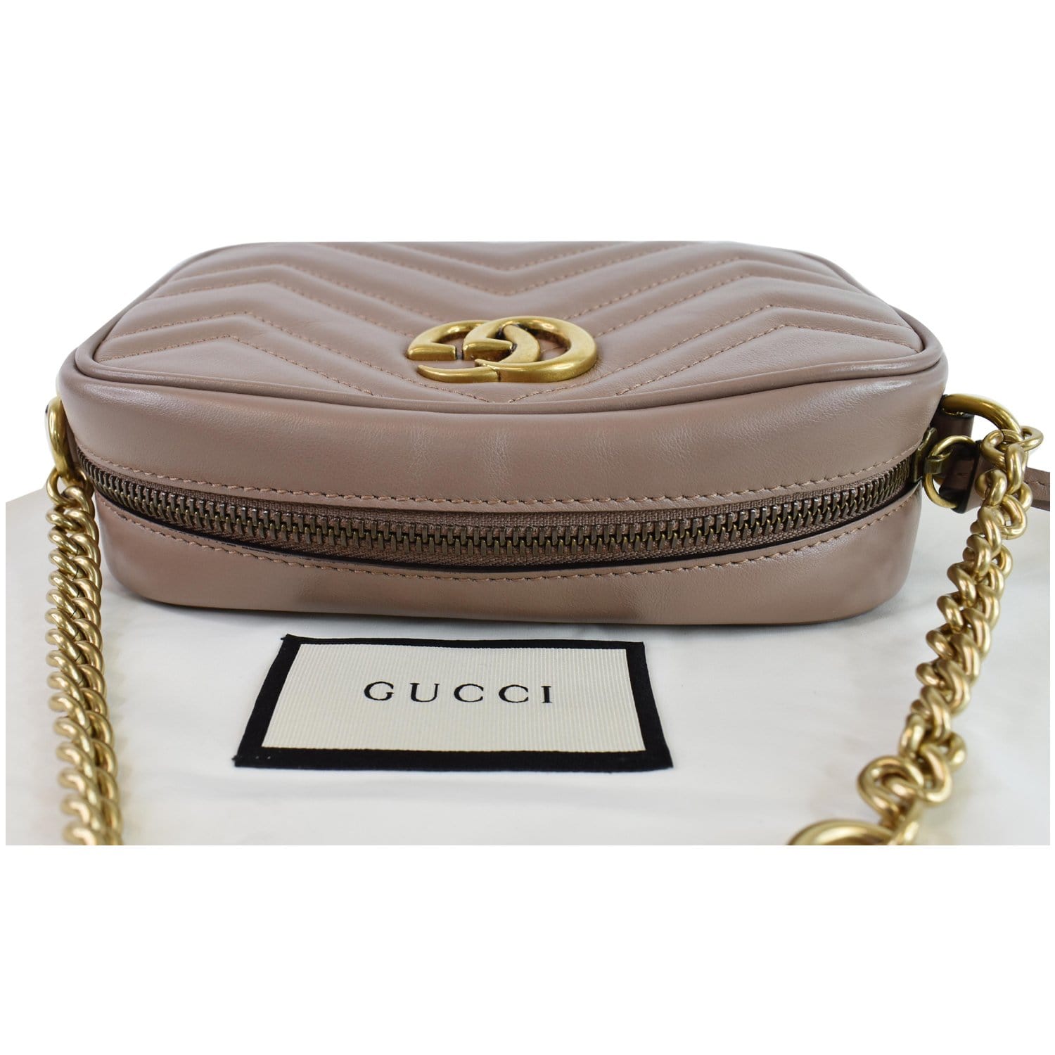 Gucci Calfskin Matelasse Mini GG Marmont Chain Bag Porcelain Rose