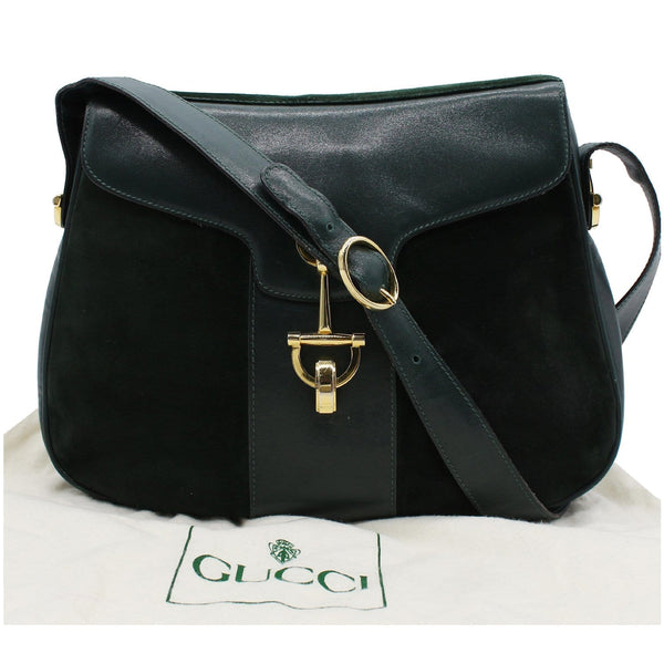 GUCCI Horsebit Vintage Suede Leather Shoulder Bag Black