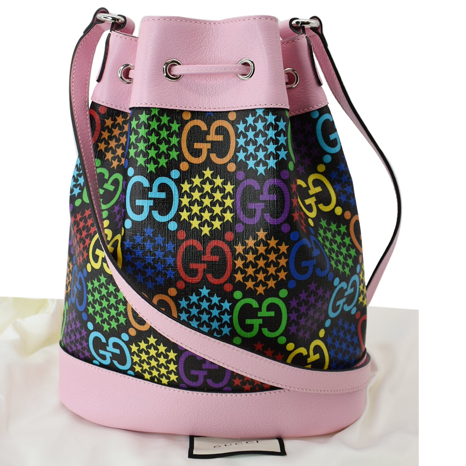 GUCCI BLACK PSYCHEDELIC BUCKET BAG BLACK — LSC INC