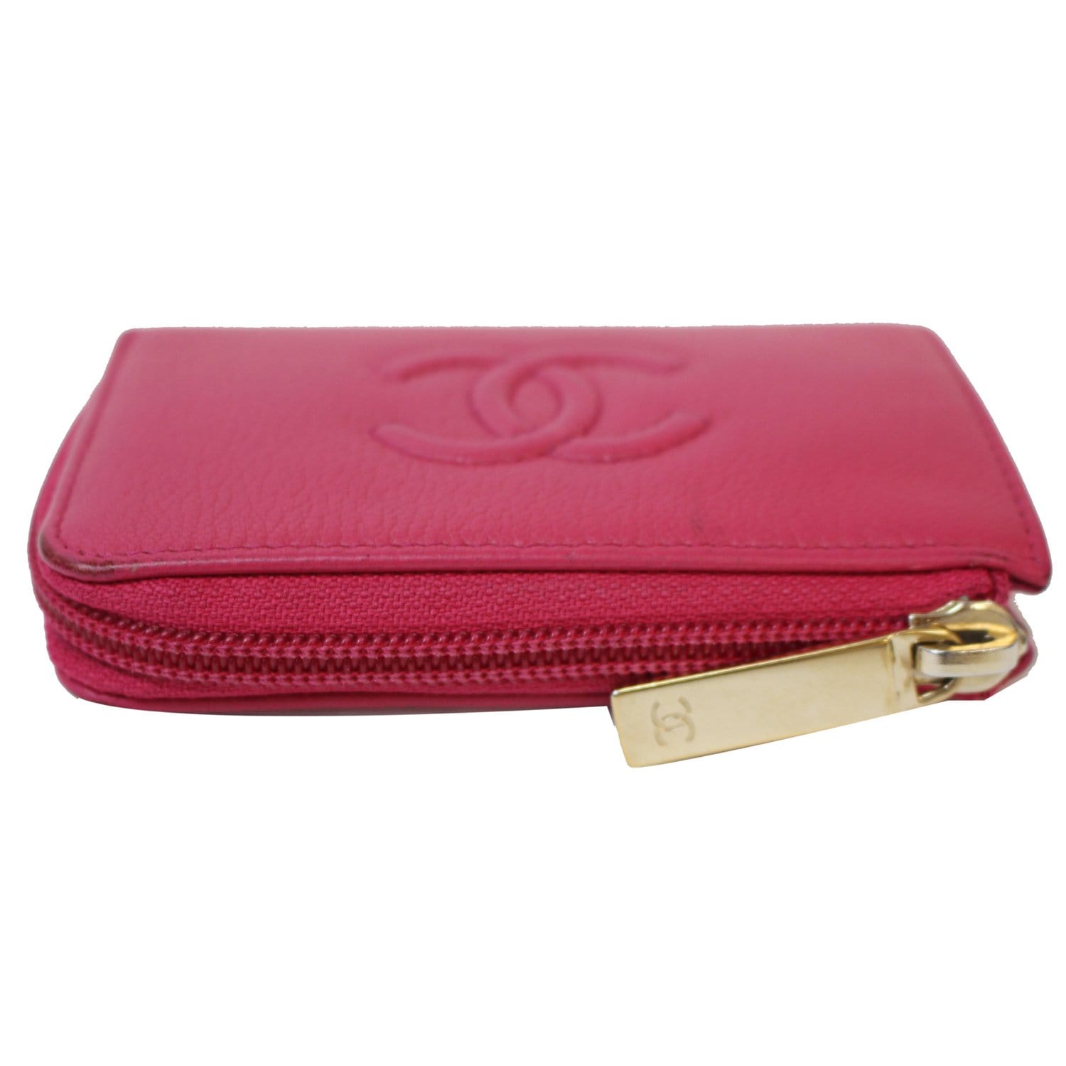 Chanel Card/lipstick Case Pink Caviar Leather Adding Strap 