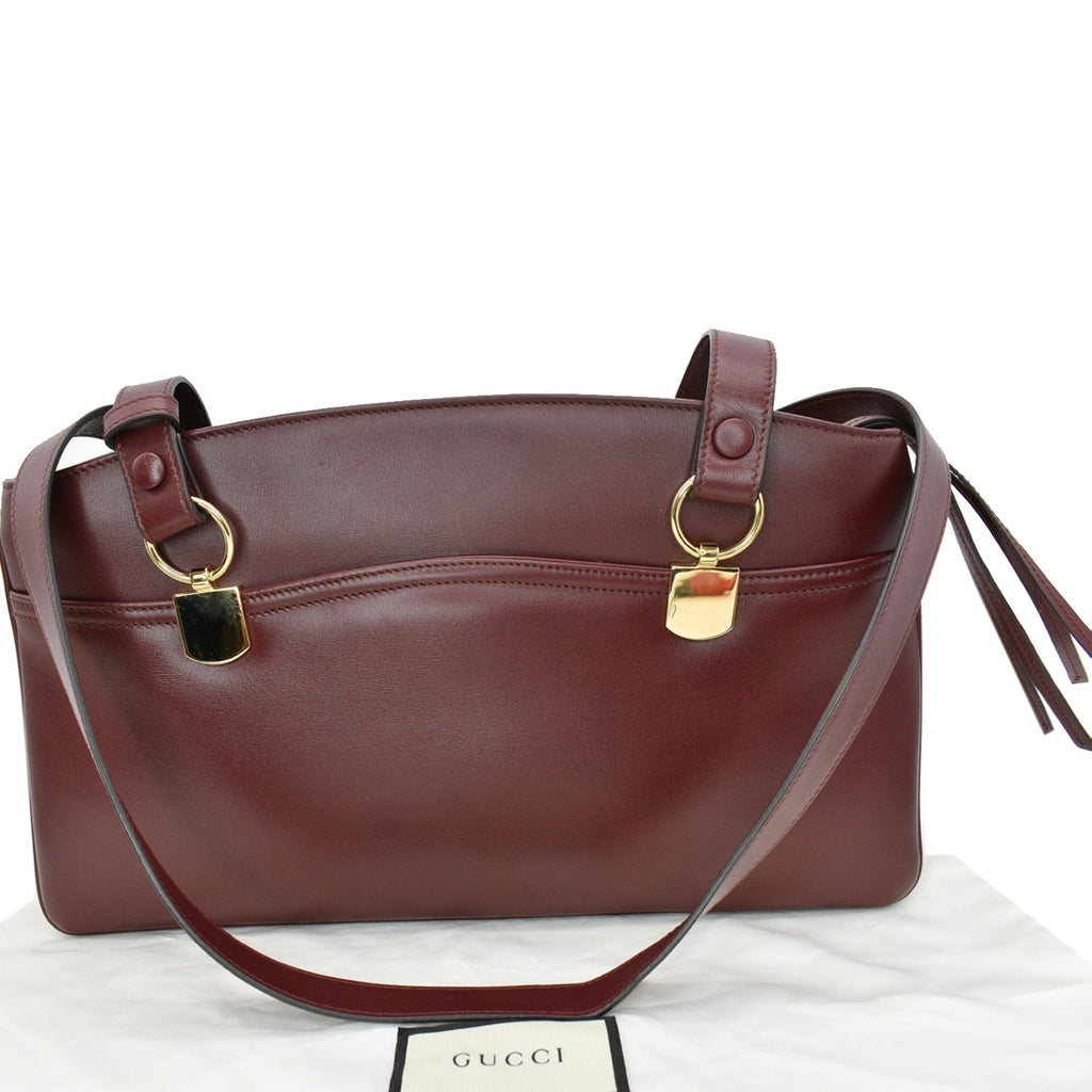 GUCCI Large Arli Leather Top Handle Shoulder Bag Burgundy 550130