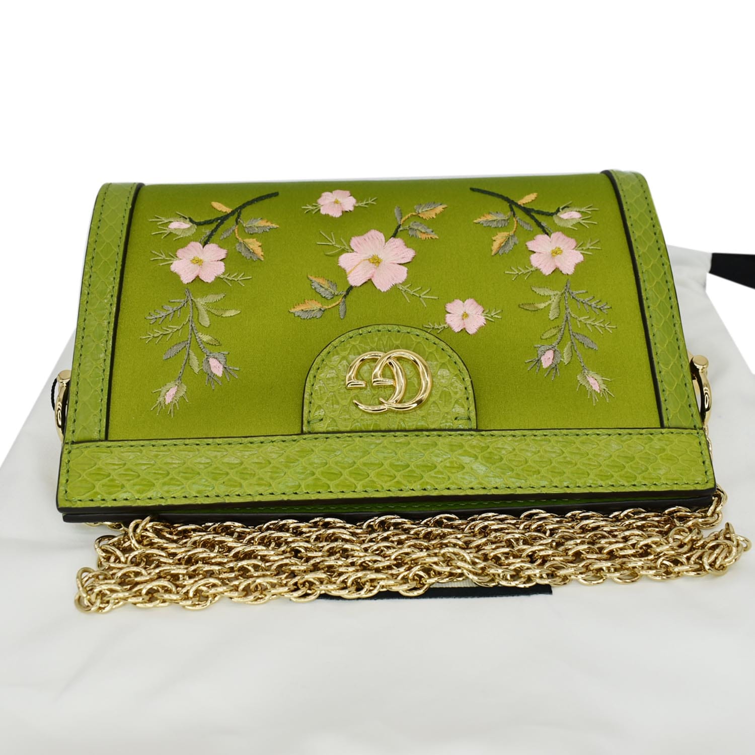 GUCCI Ophidia Silk Embroidered Floral Mini Shoulder Bag Green - Hot De