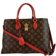 LOUIS VUITTON Flower Monogram Canvas Tote Shoulder Bag Red