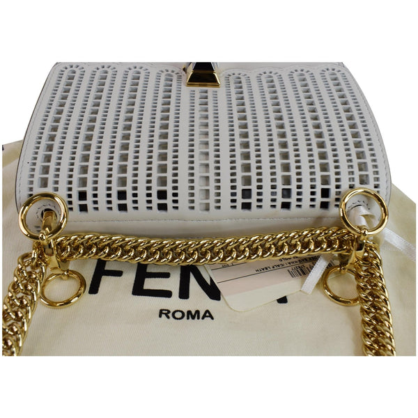 FENDI Small Kan I Perforated Leather Shoulder Bag Ice White