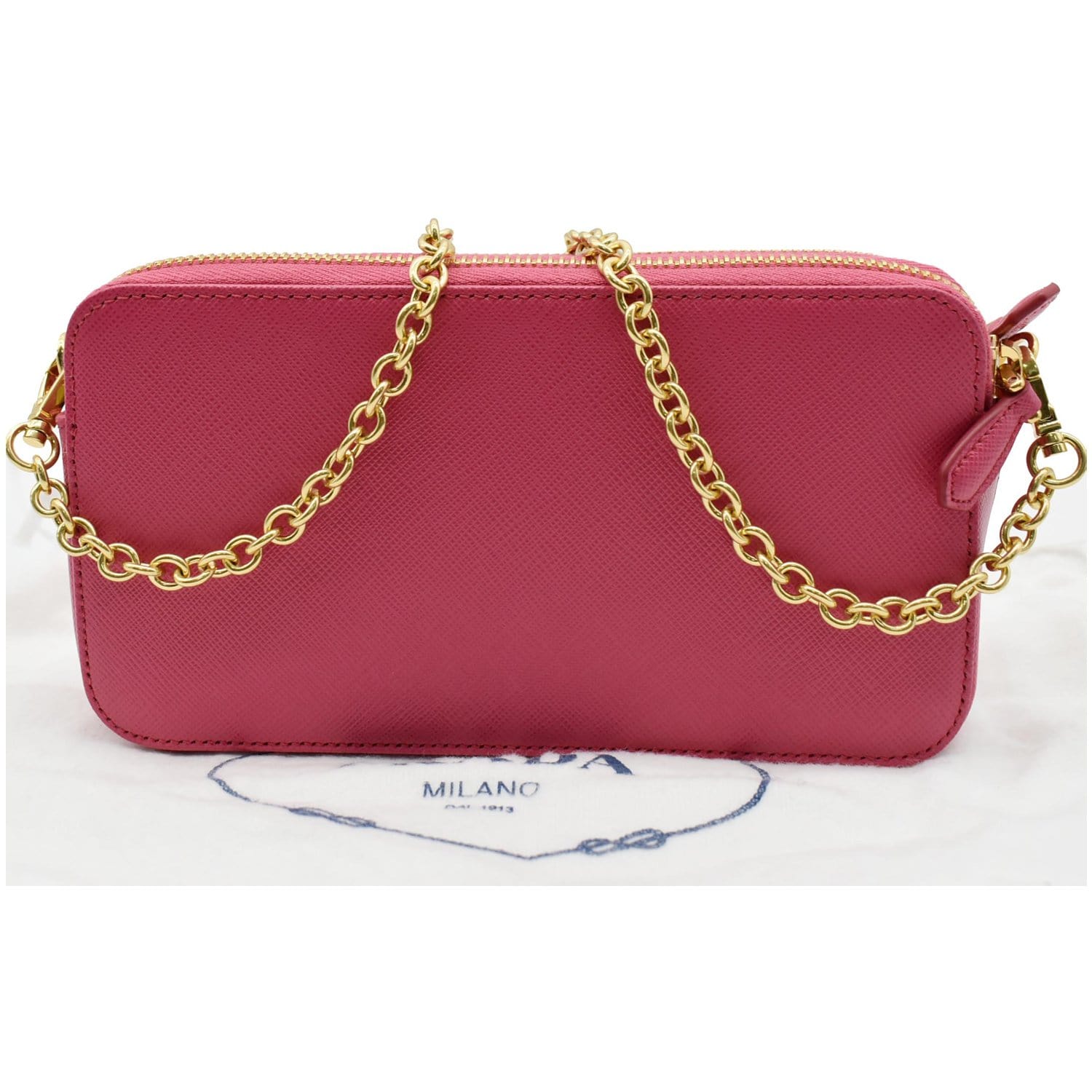 Prada Saffiano Metal Wallet On Chain Clutch 4pt916 Pink Leather Cross Body  Bag For Sale at 1stDibs