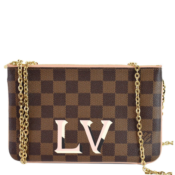 LOUIS VUITTON Double Zip Pochette Damier Ebene Crossbody Bag Brown