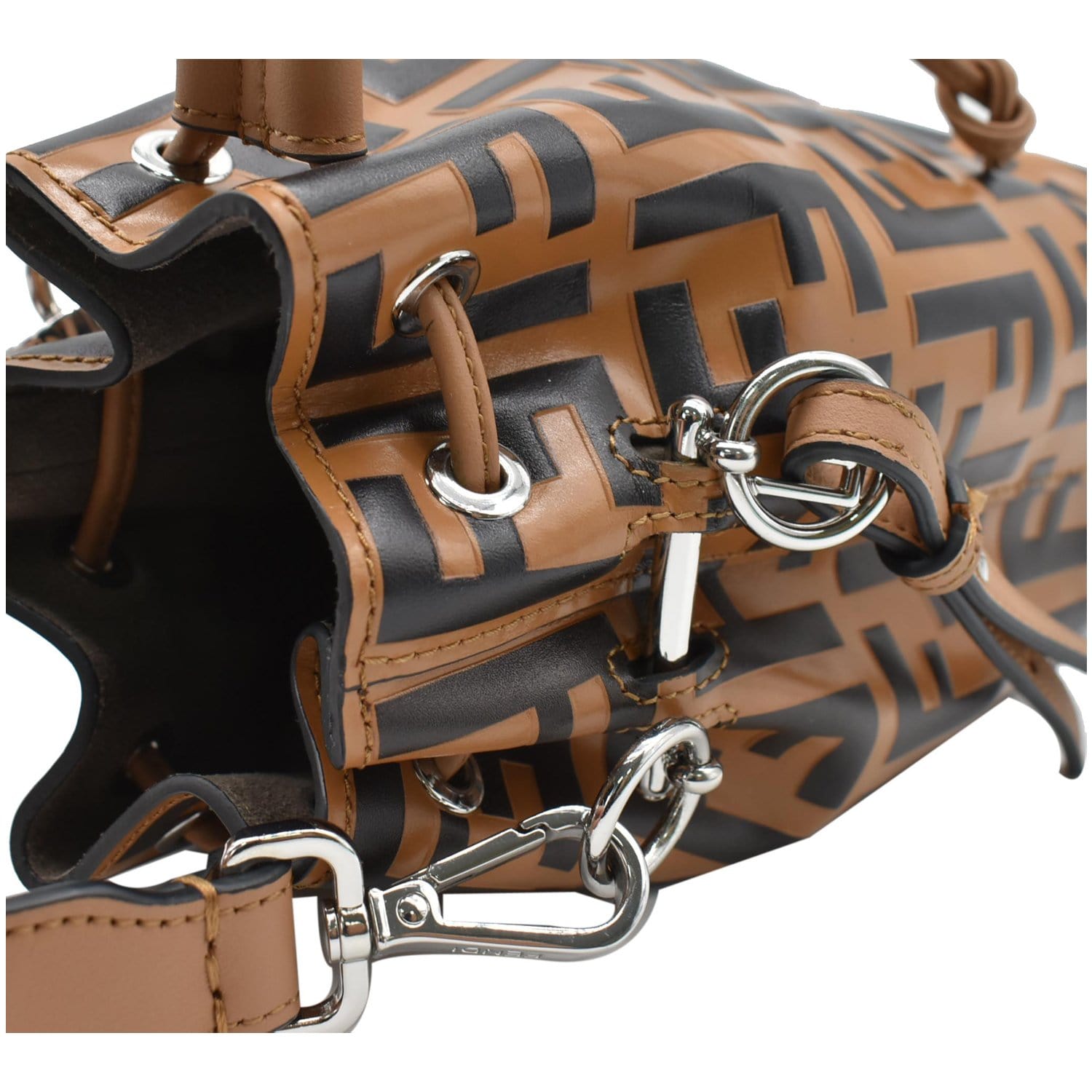 Fendi Mon Trésor Mini Embossed Leather Bucket Bag - Brown