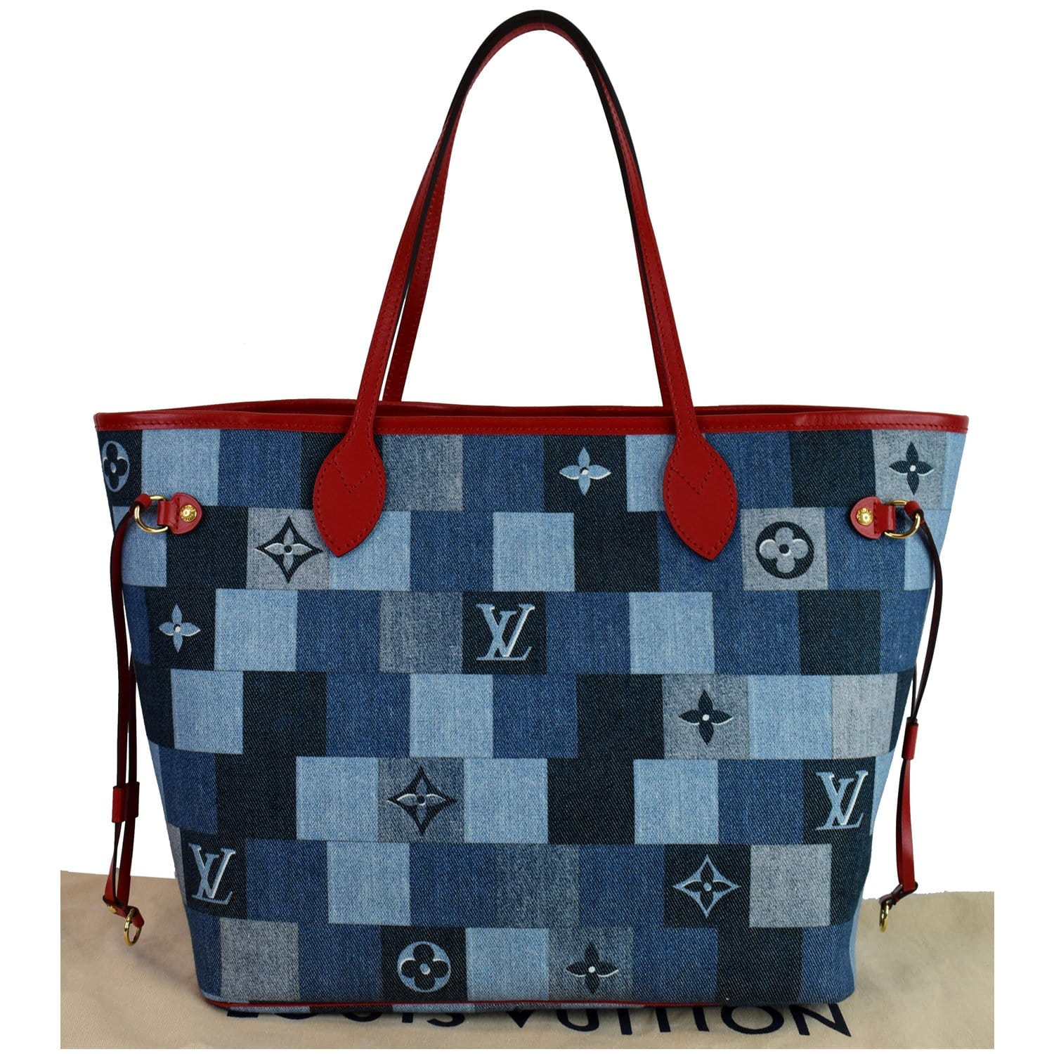 Louis Vuitton, Bags, Louis Vuitton Neverfull Mm Denim Blue Red Bag