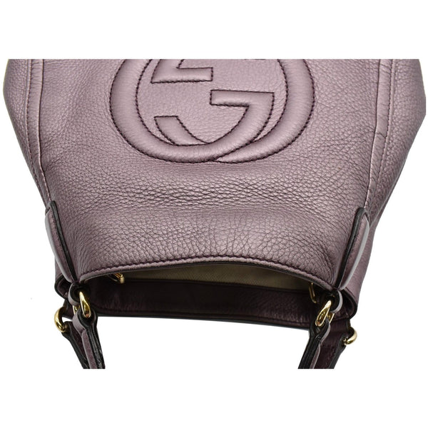 GUCCI Soho Small Pebbled Leather Shoulder Bag Metallic Purple 336751